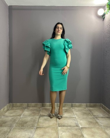 Vestido Midi color verde agua manga abullonada