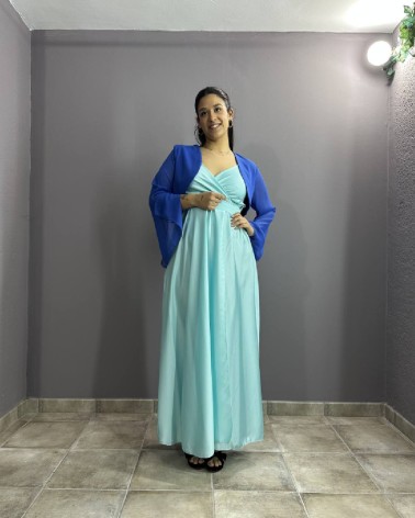 Chaqueta corta azul de gasa con mangas acampanadas