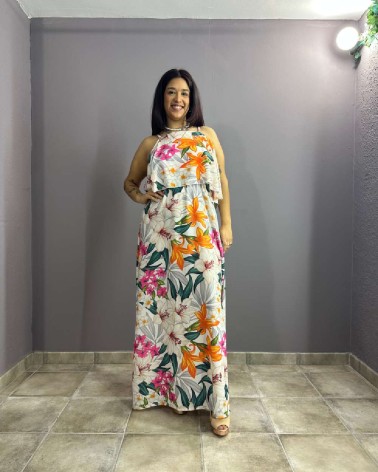 Vestido largo de tirantes con estampado floral