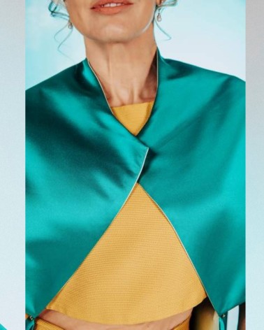 Abrigo reversible satinado en verde menta y verde esmeralda