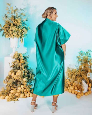 Abrigo reversible satinado en verde menta y verde esmeralda