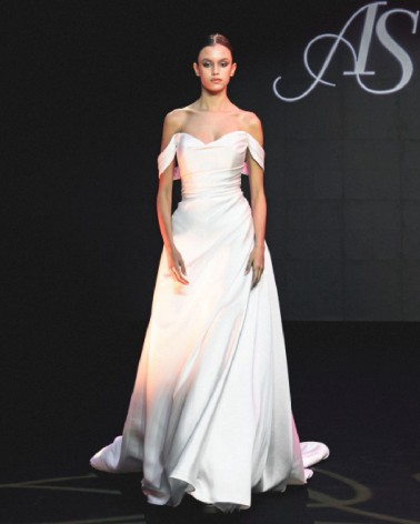 Vestido de novia de diseño escote barco con bolsillos