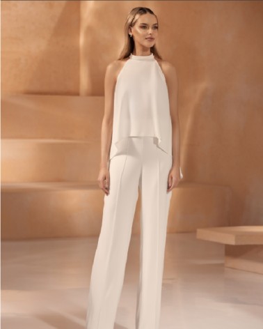 Top de novia halter fluido en crepé ligero con espalda abotonada