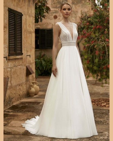 CBWEND Vestido de Novia Tirante Ancho Escote Pico