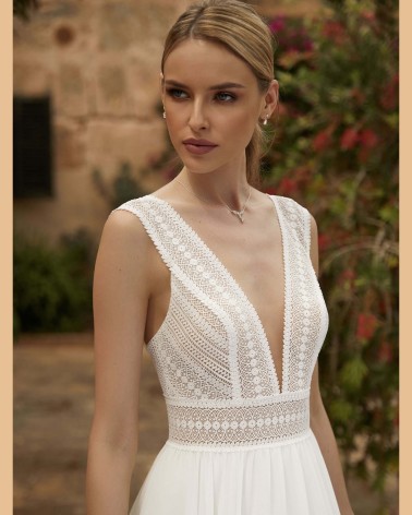 CBWEND Vestido de Novia Tirante Ancho Escote Pico