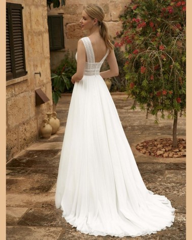 CBWEND Vestido de Novia Tirante Ancho Escote Pico