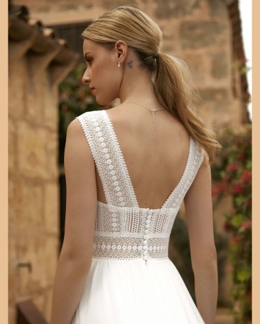 CBWEND Vestido de Novia Tirante Ancho Escote Pico