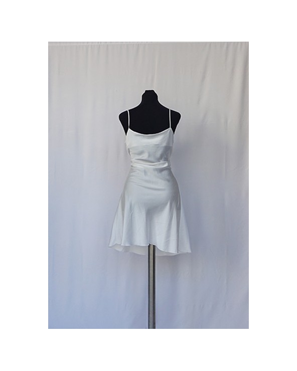 vestido lencero corto asimétrico raso blanco
