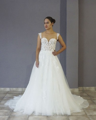 Vestido de Novia Princesa Tirante Ancho con Encaje y Falda de Tul