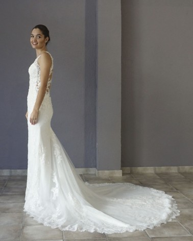Vestido de Novia Corte Sirena de Encaje Espalda Ilusión Bordada