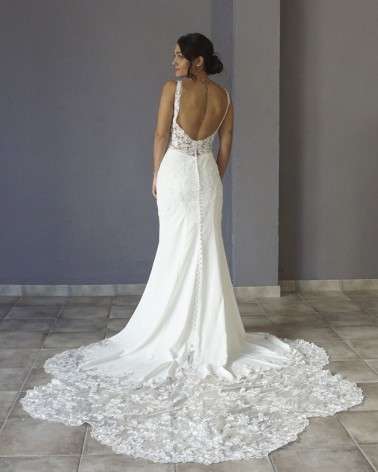 Vestido de Novia Sirena Liso con Encaje en el Cuerpo y Cola