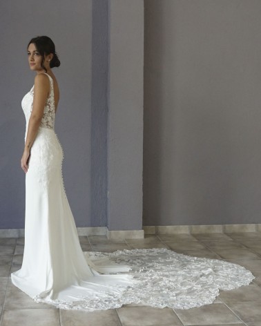 Vestido de Novia Sirena Liso con Encaje en el Cuerpo y Cola
