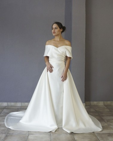 Vestido de Novia Sirena con Sobrefalda Linea A Escote Cruzado