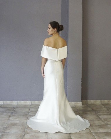 Vestido de Novia Sirena con Sobrefalda Linea A Escote Cruzado