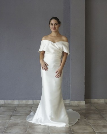 Vestido de Novia Sirena con Sobrefalda Linea A Escote Cruzado