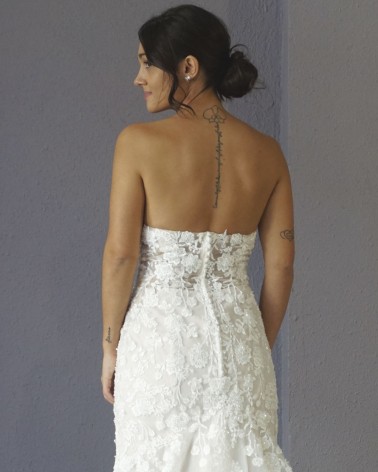 Vestido de Novia Corte Sirena Mangas de Tul Escote Corazón con Encaje