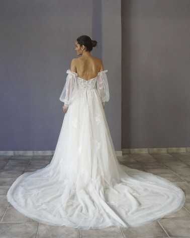 Vestido de Novia Corte A en Tul con Escote Corazón y Bordados Florales