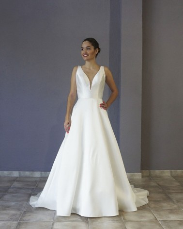 Vestido de Novia Línea A Escote y Espalda Abierta V profunda Lazo Posterior