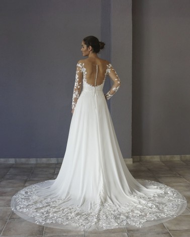 Vestido de Novia Línea A con Encaje en el Escote y Falda