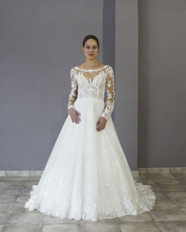 Vestido de Novia Princesa con Mangas de Encaje Escote Corazón e Ilusión