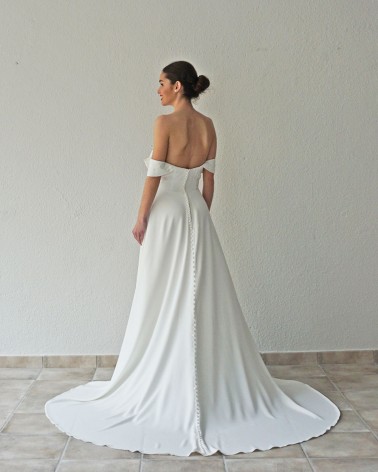 Vestido de Novia Línea A Escote Corazón Mangas Caídas Botones en la Falda
