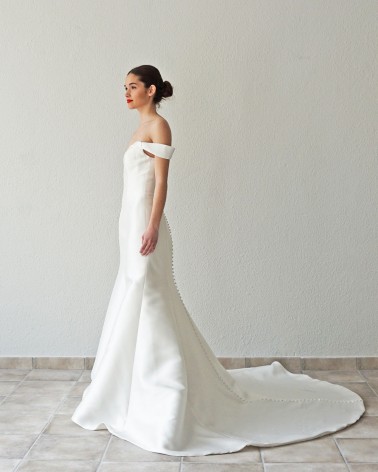Vestido de Novia Sirena Sobrio y Elegante Escote Corazón Profundo de Mikado