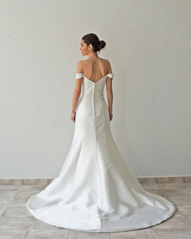Vestido de Novia Sirena Sobrio y Elegante Escote Corazón Profundo de Mikado