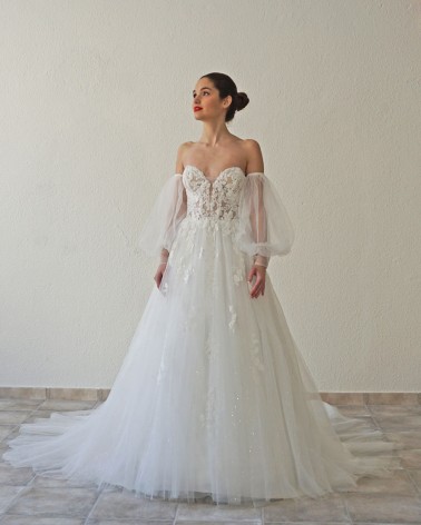 Vestido de Novia Princesa Tirante Ancho con Encaje y Falda de Tul