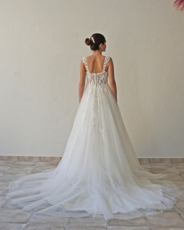 Vestido de Novia Princesa Tirante Ancho con Encaje y Falda de Tul