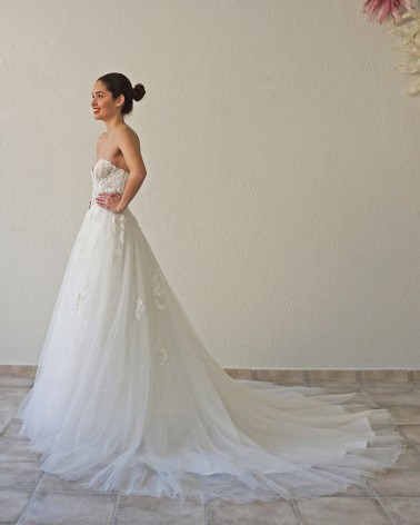 Vestido de Novia Princesa Tirante Ancho con Encaje y Falda de Tul