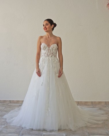 Vestido de Novia Princesa Tirante Ancho con Encaje y Falda de Tul