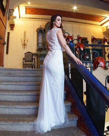 Vestido de Novia corte Sirena con Pedrería estilo años 20