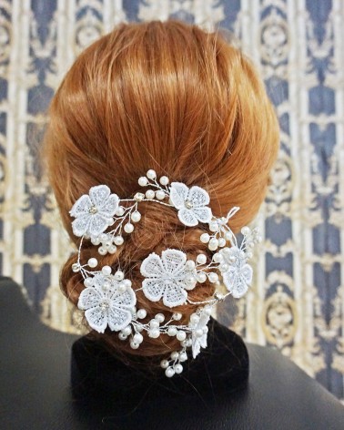 Cadena de flores con perlas y alambre ajustable para novia