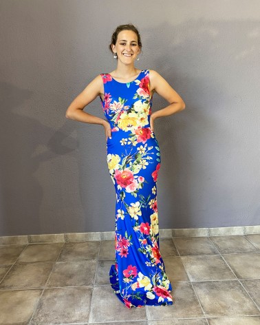 Vestido sirena azul estampado de flores