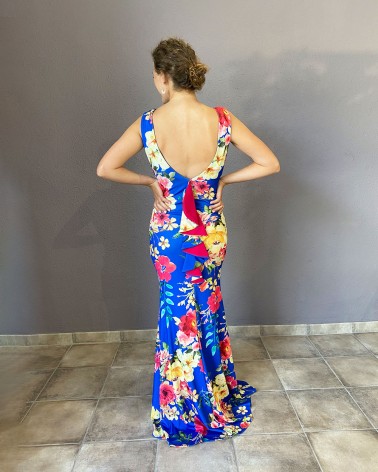 Vestido sirena azul estampado de flores
