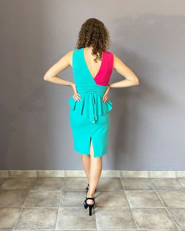 Vestido corto de tirante ancho aguaclara y fucsia
