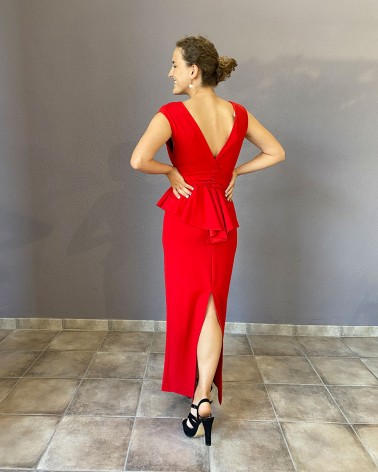 Vestido flamenco largo de tirantes anchos  color rojo        LAC2731 Rojo