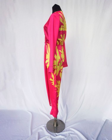 Vestido raso rosa manga larga escote en V  LAC01155