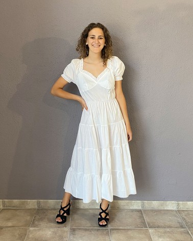 Vestido tobillero de manga farol blanco