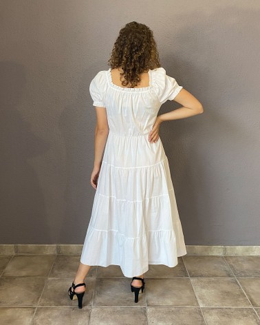Vestido tobillero de manga farol blanco