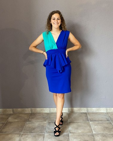 Vestido corto de tirante ancho azul eléctrico y aguaclara
