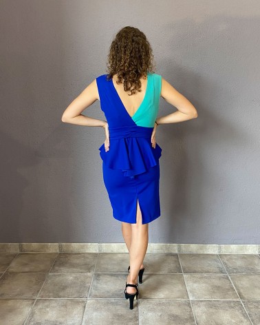 Vestido corto de tirante ancho azul eléctrico y aguaclara