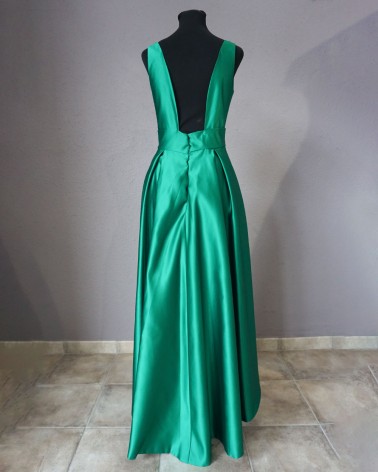 vestido de fiesta largo verde esmeralda con diseño floral
