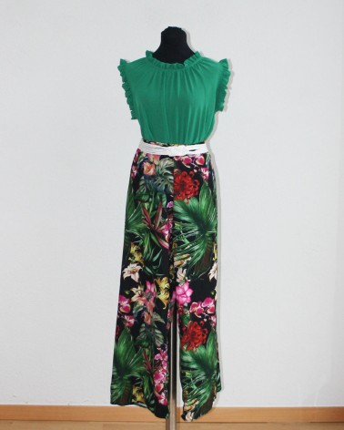 Pantalón floral fondo negro