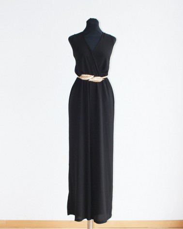Vestido de Fiesta Negro Escote Pico Tirante Ancho De Gasa