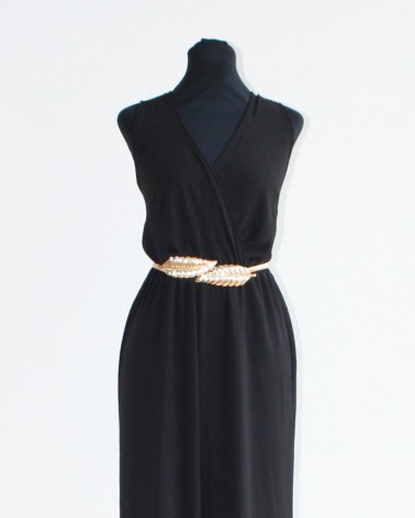 Vestido de Fiesta Negro Escote Pico Tirante Ancho De Gasa