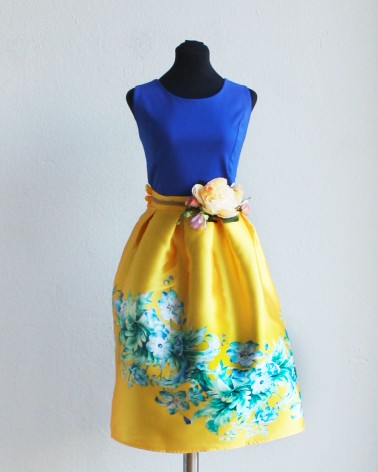 Falda de Fiesta Corta amarilla diseño floral