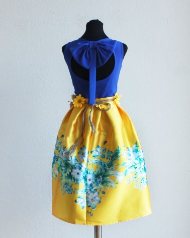 Falda de Fiesta Corta amarilla diseño floral