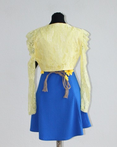 Vestido Azul con Bolero Amarillo
