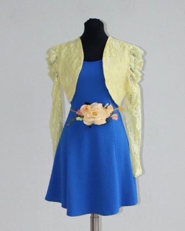 Vestido Azul con Bolero Amarillo